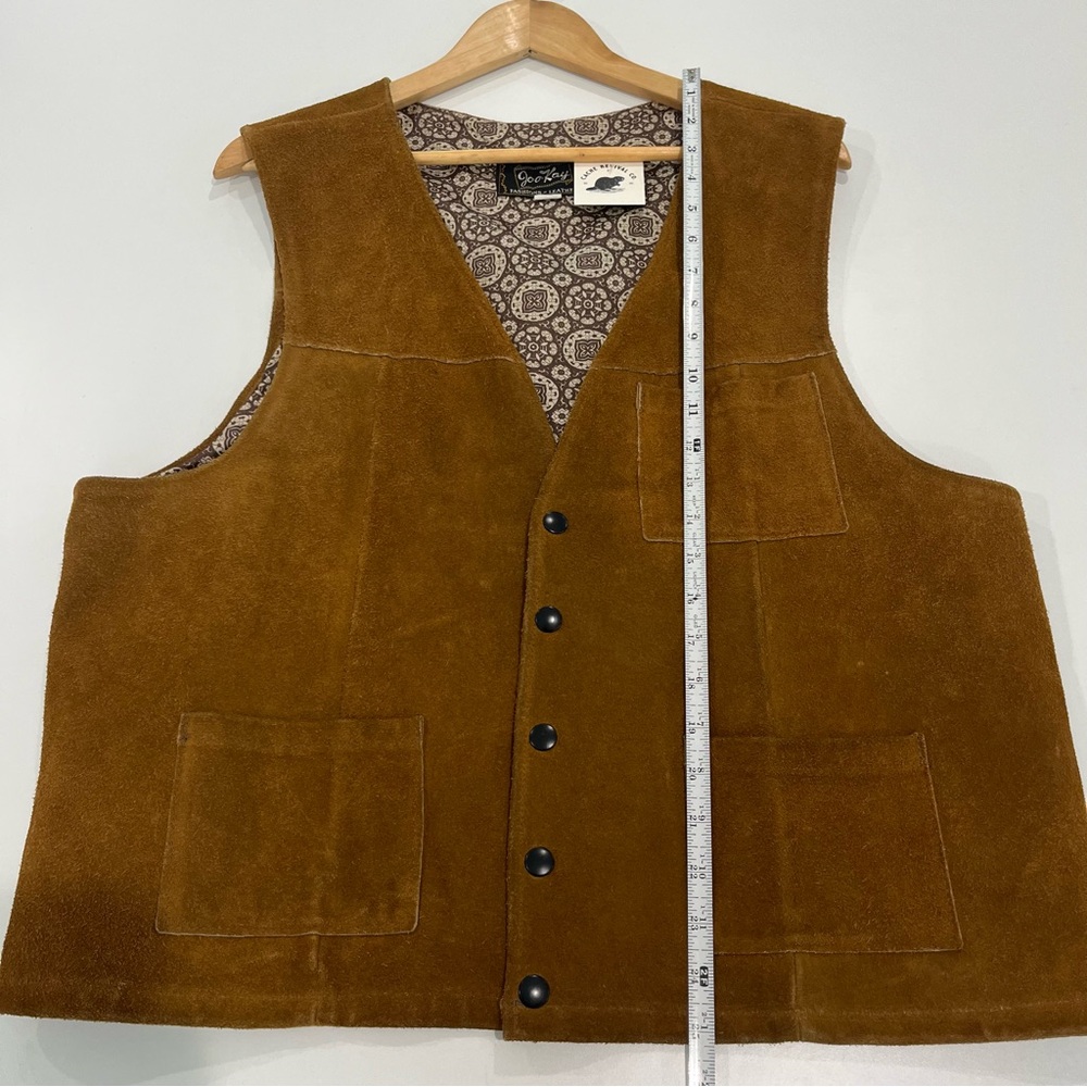 Vintage Brown Suede Leather Vest 70s Design Lining Western | Mens 46 - Picture 9 of 11